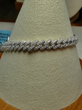 8" 6mm Pavé Moissanite Miami Cuban Bracelet Box Clasp 925 Silver 12.19g